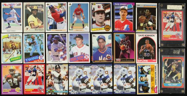 1980-91 Baseball Basketball Football Card Collection - Lot of 23 w/ Favre Stadium Club Rookie, Magic Johnson Fleer Rookie, Frank Thomas Leaf Rookie & More 
