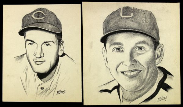 1950s Marshall Merrell Original Sketch Collections Cleveland Indians Chicago White Sox (Lot of 2)