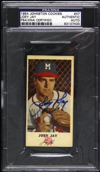 1954 Joey Jay Milwaukee Braves Signed Johnston Cookies Slabbed Trading Card (PSA/DNA)