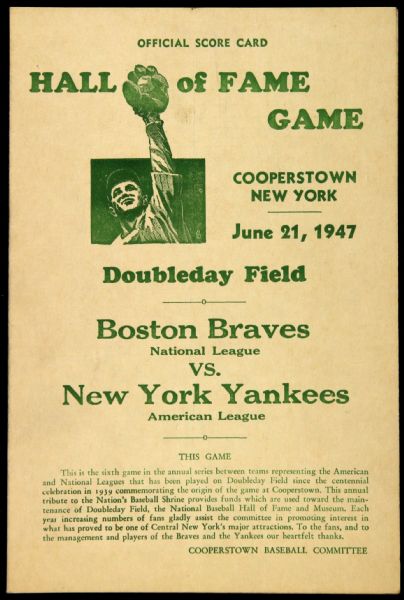 1947 Boston Braves New York Yankees Hall of Fame Scorecard (Unscored)
