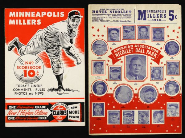 1942-49 Minneapolis Millers Scorecard/Program Lot of 2 (Unscored)