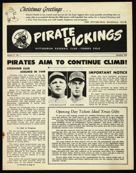 1948 Pittsburgh Pirates Pirate Pickings Newsletter