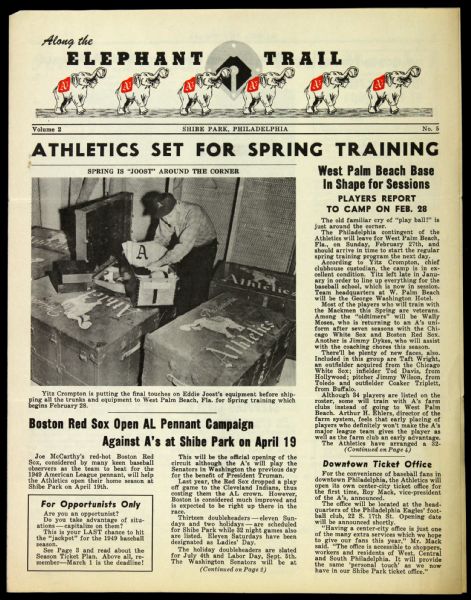 1949 Along The Elephant Trail Philadelphia Athletics Newsletter