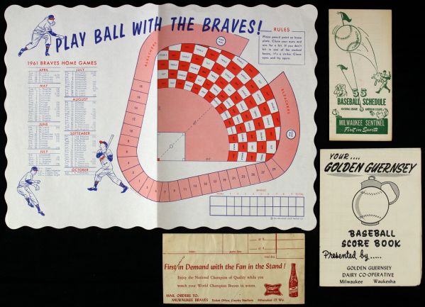 1955-61 Milwaukee Braves Collection w/Schedule Scorebook Childrens Placemat (Lot of 4) 
