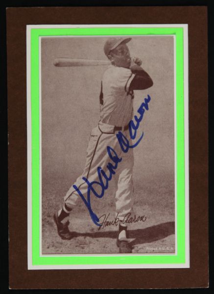 1947-66 Hank Aaron 5" x 7" Signed Exhibit Card Display (JSA)