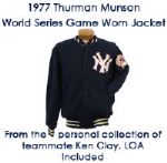 1977 Thurman Munson New York Yankees Game Worn World Series Jacket (MEARS LOA / Ken Clay LOA) 