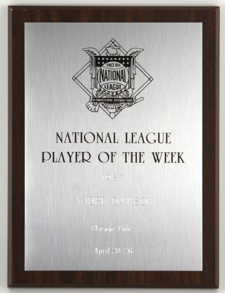 1987 (April 20-26) Andre Dawson Chicago Cubs National League Player of the Week Award Plaque (MEARS LOA) MVP Season