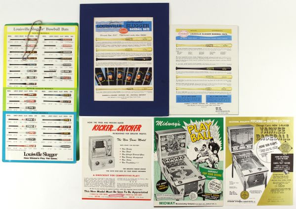 1950s-90s Louisville Slugger Bat Catalogs & Pinball Adverts - Lot of 6