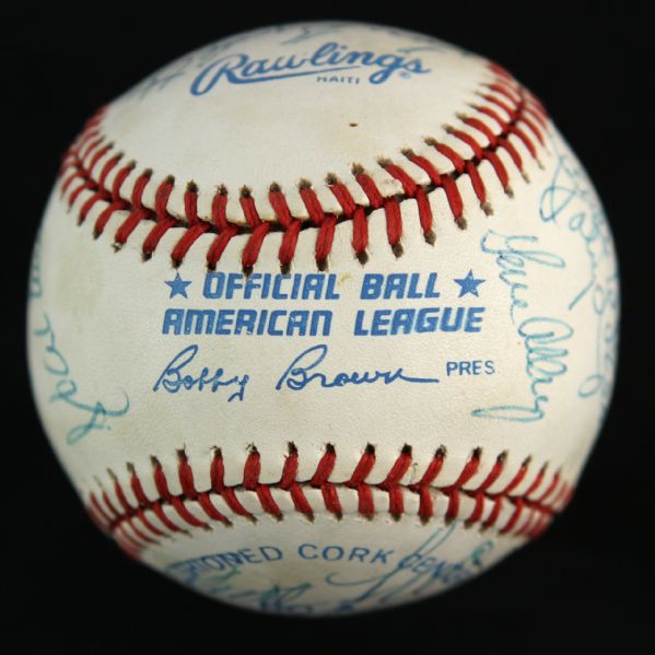 1984-94 circa Hall of Fame & Stars Multi Signed OAL Brown Baseball w/ 21 Signatures Including Hank Aaron, Curt Flood & More (JSA)