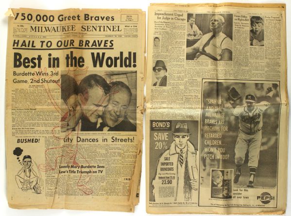 1957-63 Milwaukee Journal Sentinel Newspapers w/ Milwaukee Braves Championship Warren Spahn