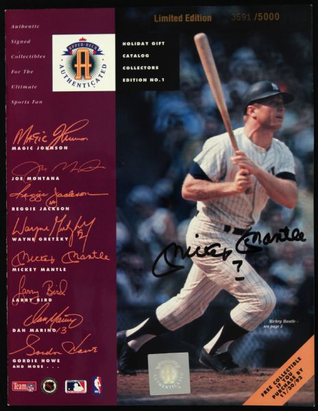 1992 Mickey Mantle New York Yankees Signed 8 1/2" x 11" Upper Deck Authenticated Catalog 3,591/5,000 w/ 7 Inscription (UDA)