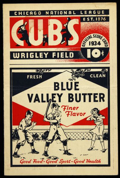 1934 Chicago Cubs New York Giants Scorecard (Unscored)