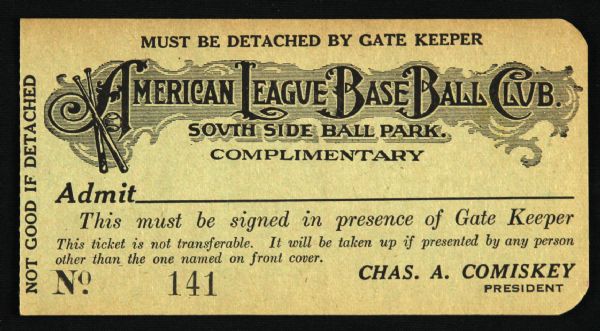 1901-10 Chicago White Sox Charles Comiskey 2 1/8" x 4 1/2" South Side Ball Park Ticket Stub