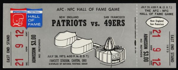 1973 San Francisco 49ers New England Patriots Hall of Fame Game Full Ticket 
