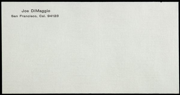 1960s circa Joe DiMaggio New York Yankees Envelope from San Francisco (From DiMaggio Estate)