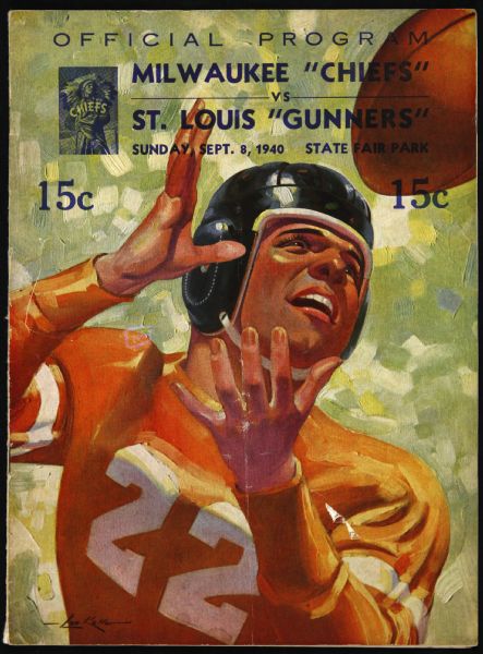 1940 Milwaukee Chiefs St. Louis Gunners AFL Football Program (First Home Game in Chiefs History)