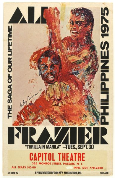 1975 Muhammad Ali Joe Frazier Thrilla In Manilla 14" x 22" Fight Poster w/ Leroy Neiman Artwork