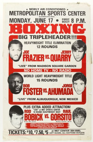1974 Joe Frazier Jerry Quarry 16" x 20" Closed Circuit Fight Poster 