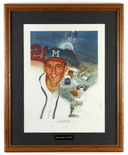 1984 Warren Spahn Milwaukee Braves Framed 26" x 32" 363 Wins Print