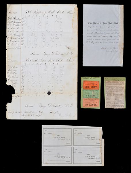 1862 Baseball Civil War Collection w/ Rare Early Score Sheet Game Invite (5)