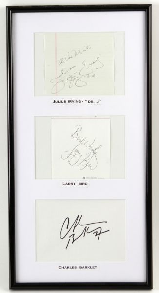 1990s Juluis Erving Larry Bird Charles Barkley Michael Jordan Foundation Signed Framed Display 10" x 20 1/2" (JSA)