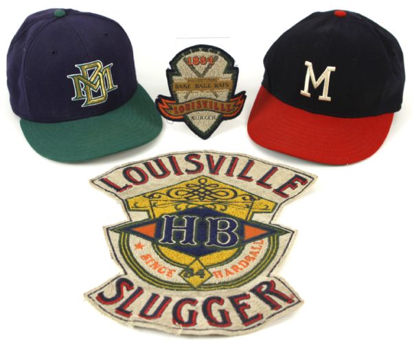 1960s-90s Baseball Memorabilia Lot w/ Jeff Cirillo Game Woen Cap Milwaukee Braves Cap and More (Lot of 4)