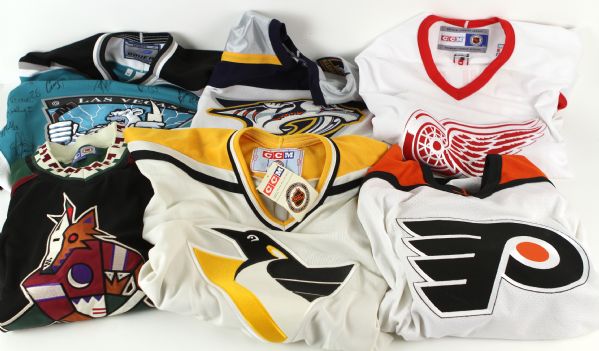 1970s-90s Hockey Memorabilia Collection w/ Signed Photos and Replica Jerseys - Lot of 10 (JSA)