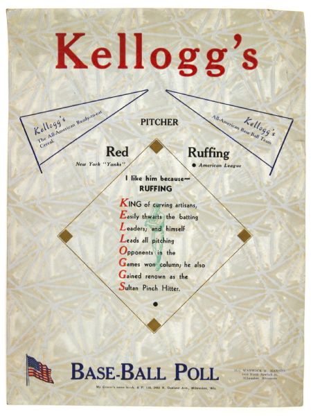 1930s Red Ruffing New York Yankees 9" x 12" Kelloggs All American Baseball Team Premium