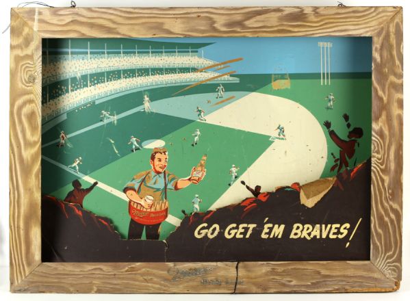 1950s Milwaukee Braves Go Get Em Braves 36" x 48" Miller High Life Electrical Sign