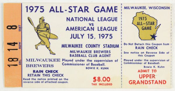 1975 Milwaukee Brewers All-Star Game Ticket Stub
