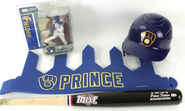2007-08 Prince Fielder Milwaukee Brewers Collection - Lot of 4 w/ Game Used Bat & Game Worn Batting Helmet (MLB Hologram)