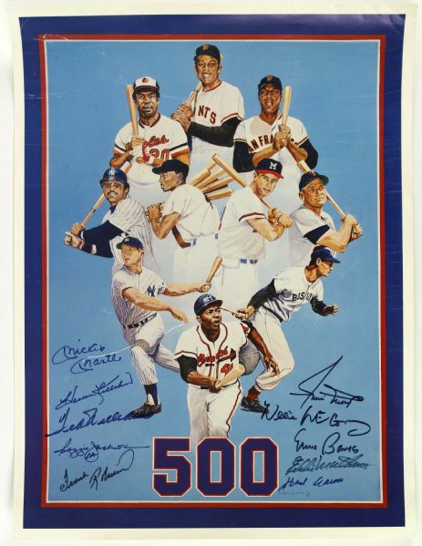 1988 Ron Lewis 500 Home Run 16" x 24" Print w/ 10 Signatures Mantle Williams Aaron (JSA)
