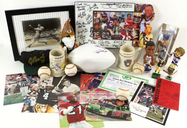 1970s-2000s Baseball Football Basketball Memorabilia Collection - Lot of 70+ w/ HOF Signed Items, Bobbles & More