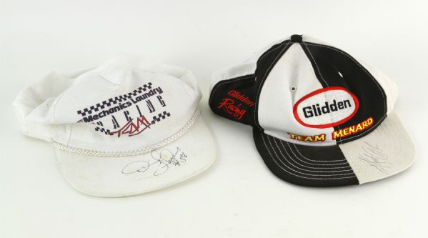 1990s Team Menards & Mechanical Laundry Racing Team Signed Caps w/ Indy 500 Pin - Lot of 3