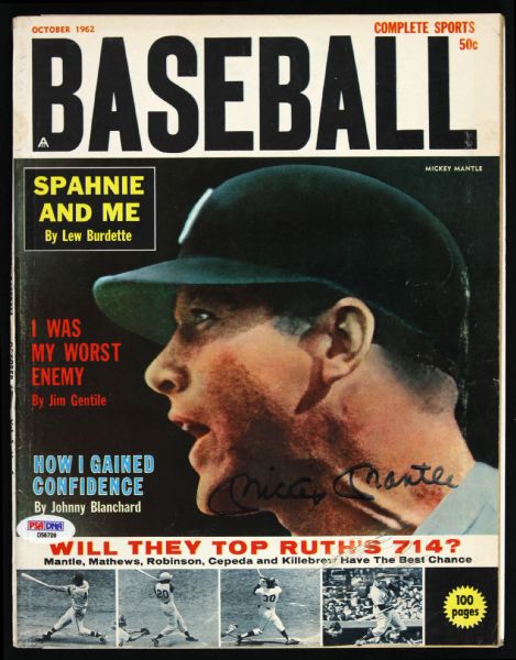 1962 Mickey Mantle New York Yankees Signed Baseball Magazine (PSA/DNA)