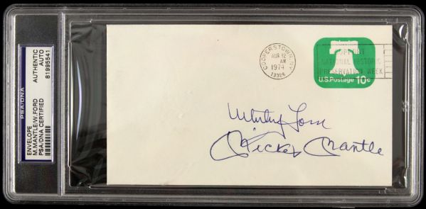 1974 Mickey Mantle Whitey Ford New York Yankees Signed Envelope (PSA/DNA Slabbed)