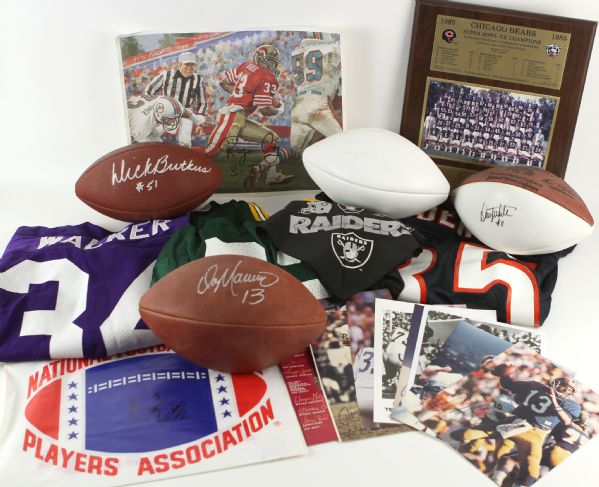 1980s-90s Football Memorabilia Collection w/ Signed Dan Marino Johnny Unitas Joe Montana Ray Nitschke Signed Items Lot of 25