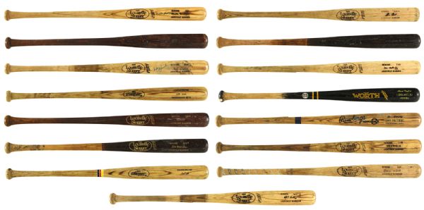 1980s Game Used Professional Model Baseball Bat Collection - Lot of 15 w/ 3 Signed Including Willie Randolph, Willie Wilson & More (MEARS LOA/JSA Full Letter)