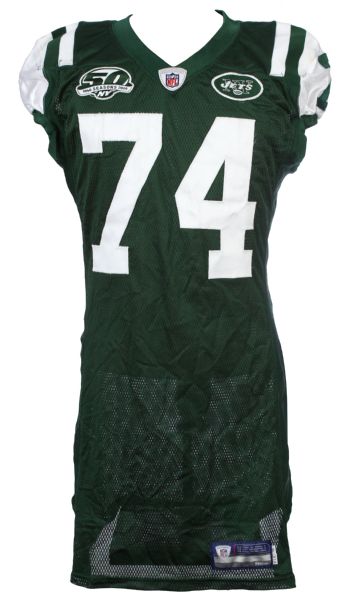 2009 Nick Mangold New York Jets Game Worn Home Jersey w/ Franchise 50th Anniversary Patch (MEARS LOA/Team COA)
