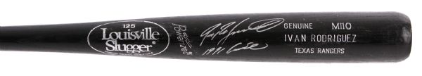 1991 Ivan Rodriguez Texas Rangers Signed Louisville Slugger Professional Model Game Used Bat (MEARS LOA/JSA)