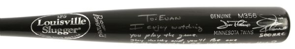 2010 Jim Thome Minnesota Twins Louisville Slugger Professional Model Bat Signed & Inscribed to Evan Longoria (MEARS LOA/JSA/Carlos Pena LOA)
