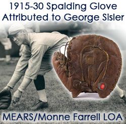 1915-30 Spalding Buckle back Game Worn Glove (Attributed to George Sisler) MEARS / Monne Farrell LOA