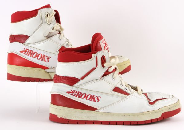 1987-88 circa Dominique Wilkins Atlanta Hawks Game Worn Brooks Highlight Sneakers (MEARS LOA)
