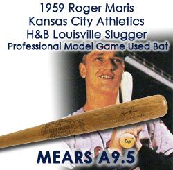 1959 Roger Maris Kansas City Athletics H&B Louisville Slugger Professional Model Game Used Bat (MEARS A9.5) “Used Final Season Before Being Traded To Yankees”
