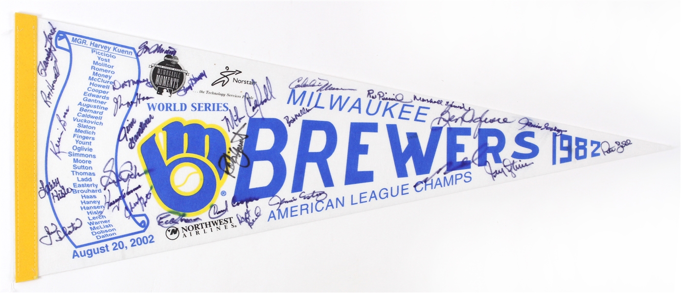 1982-98 Baseball Basketball Olympics Pennant Collection - Lot of 6 w/ 1982 Milwaukee Brewers Multi Signed Including Robin Yount, Cecil Cooper, Mike Caldwell & More (JSA)