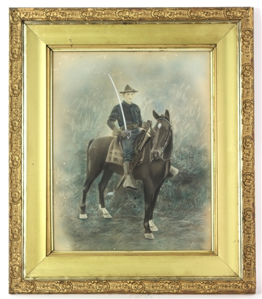 1898 circa Spanish American War Cavalryman 24" x 28" Original Oil Painting