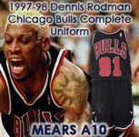 1997-98 World Championship Season Dennis Rodman Chicago Bulls Black Alternate Game Worn Uniform (MEARS A10) “Final Season With Bulls”