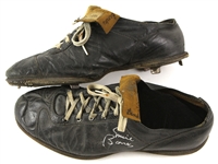 1967 Ernie Banks Chicago Cubs Game Worn Signed Cleats Sourced From Dick Radatz – (JSA & MEARS LOA)