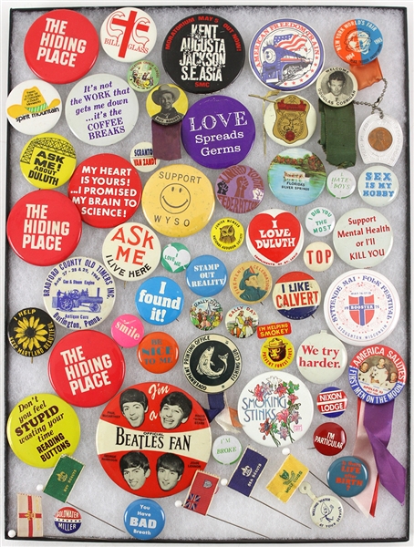 Massive Collection of 150+ Pinback Buttons (Political, Sports, Social Causes, Advertising)
