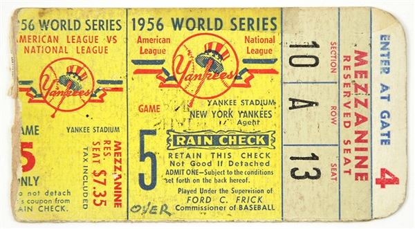 1956 (October 8th) New York Yankees Game 5 Don Larsen World Series Perfect Game Ticket Stub